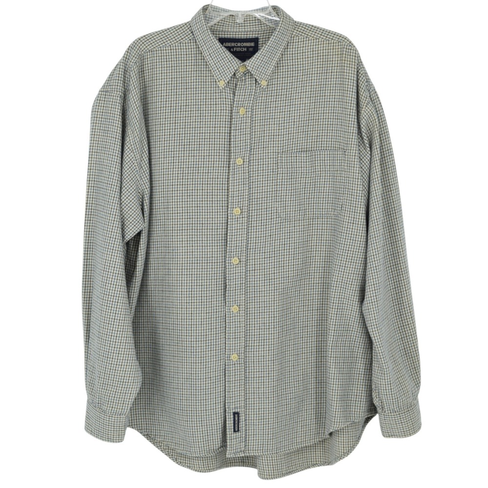 Vintage Abercrombie & Fitch Gun Club Houndstooth Plaid Mens XL Button Down Shirt